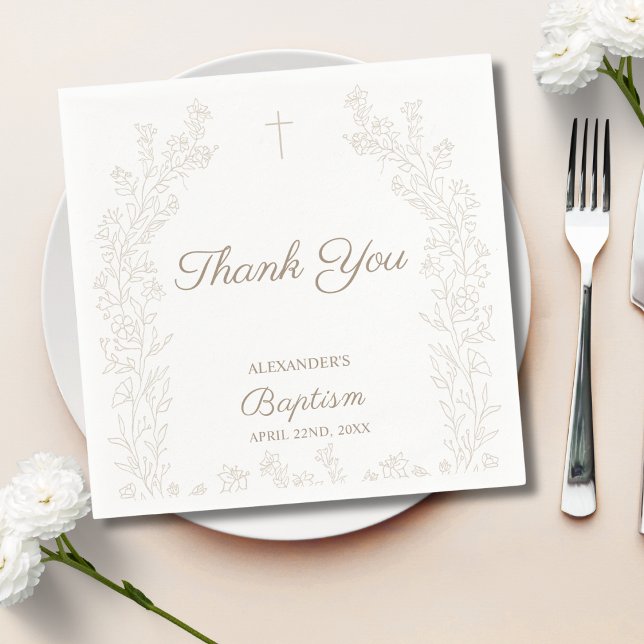 Elegant Thank You Cross Floral Christian Baptism Pappersservett (Skapare uppladdad)