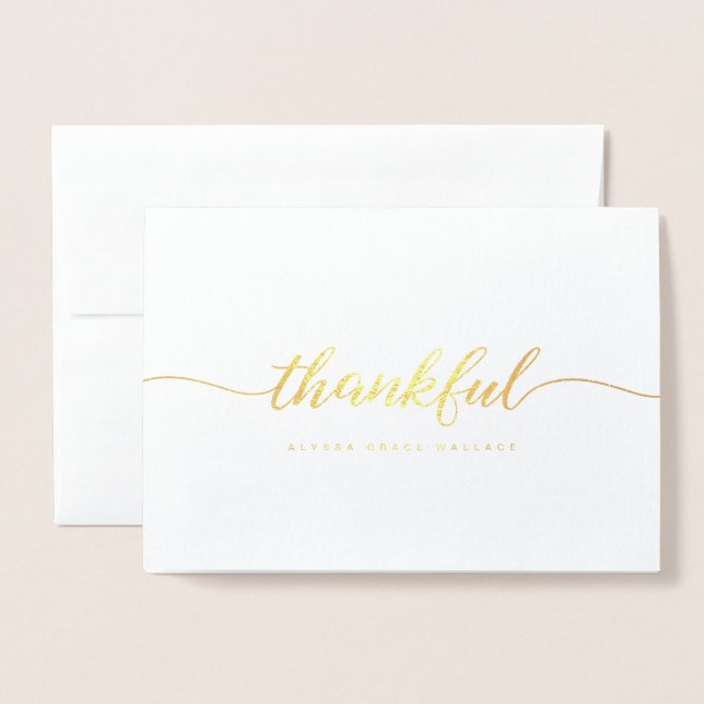 Elegant Thankful Script Personalized thank you  Folierat Kort (Framsida med kuvert)