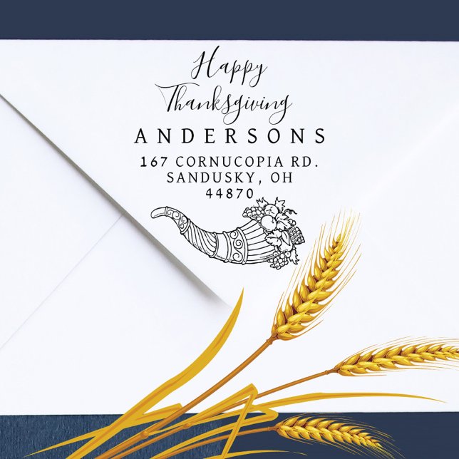 Elegant Thanksgiving Cornucopia Family Adress Stämpel (Elegant Thanksgiving Cornucopia Family Address Rubber Stamp)