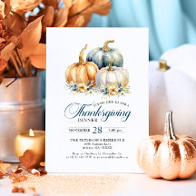 Elegant Thanksgiving Dinner Blue Guld Pumpkins