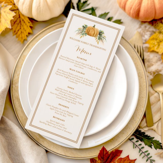Elegant Thanksgiving Dinner Fall Pumpkin Meny (Skapare uppladdad)