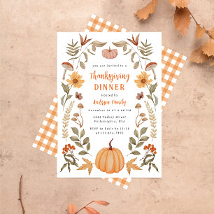 Elegant Thanksgiving Dinner Pumpkin Höst löv Inbjudningar