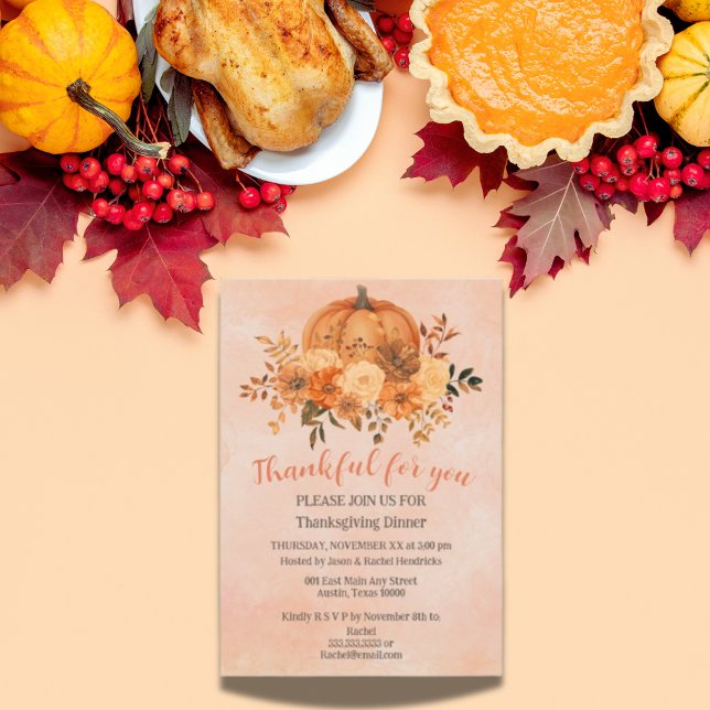 Elegant Thanksgiving Firande Helgdag Middag Inbjudningar (The perfect invite for your Thanksgiving holiday party celebration dinner.)