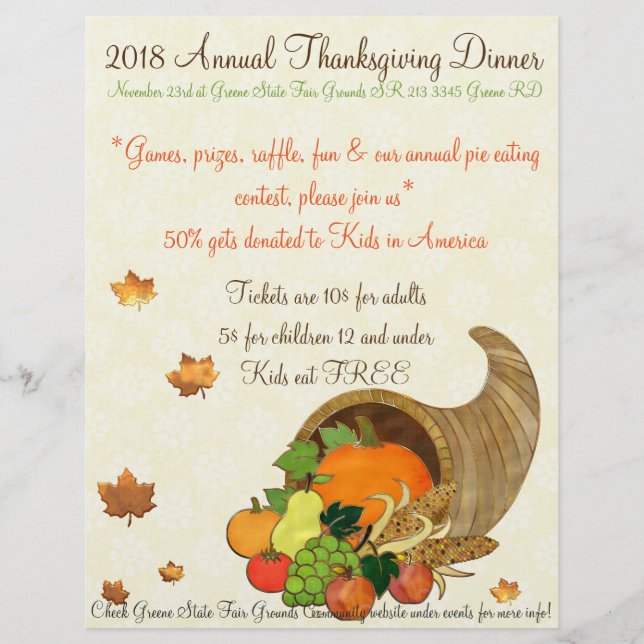 Elegant Thanksgiving GEMENSKAPENS HÄNDELSEMIDDIMER Reklamblad (Framsidan)