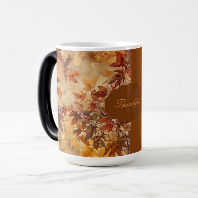 Elegant,Thanksgiving, Höstlöv,Rustik Magisk Mugg (Framsida vänster)