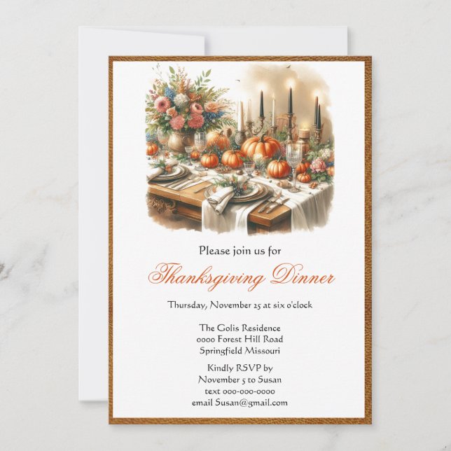 Elegant Thanksgiving-middag Högtidlig Inbjudan (Framsida)