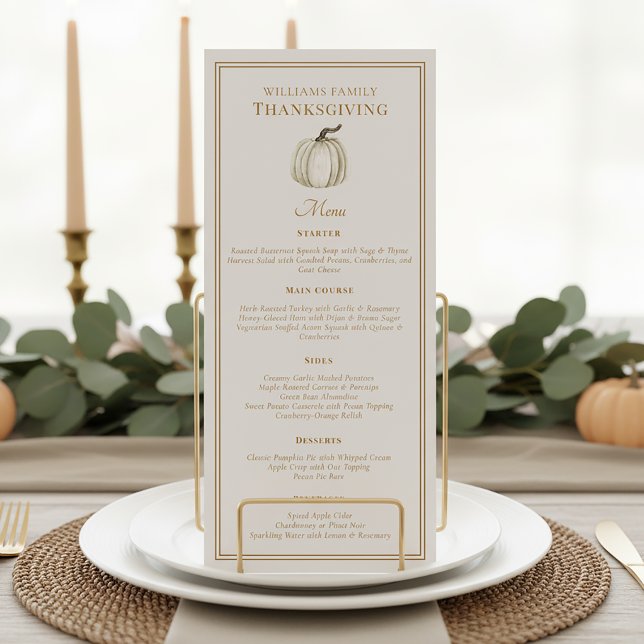 Elegant Thanksgiving Middag Höst Vit Pumpa Meny (Skapare uppladdad)