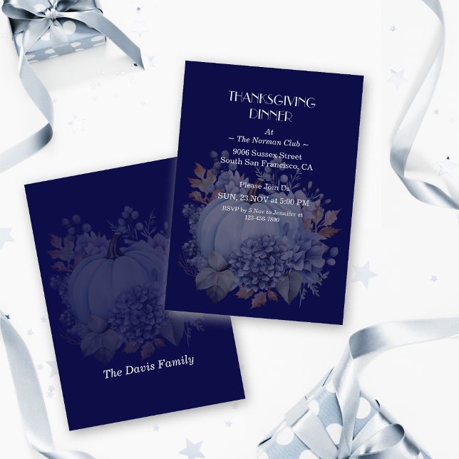 Elegant Thanksgiving Pumpkin Blommigt Dinner-Anpas Inbjudningar (Skapare uppladdad)