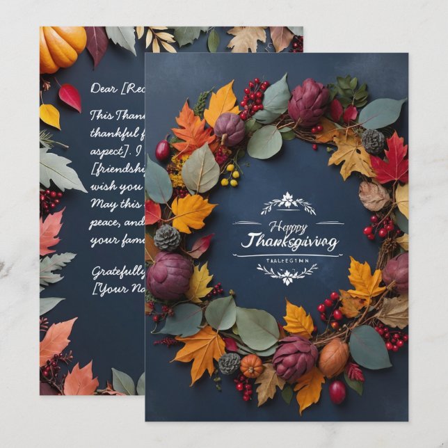 Elegant Thanksgiving Wreath Invitation Card Inbjudningar (Fram/baksida)