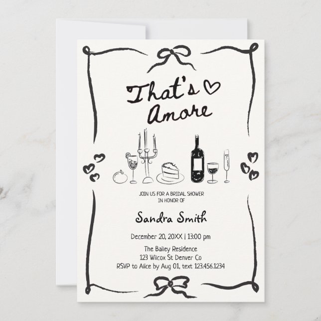 Elegant That's Amore Hand Drawn Bridal Shower  Inbjudningar (Framsida)
