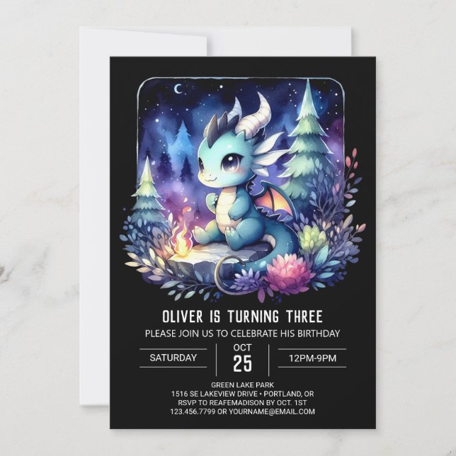 Elegant Theme Dragon Birthday Inbjudningar (Framsida)