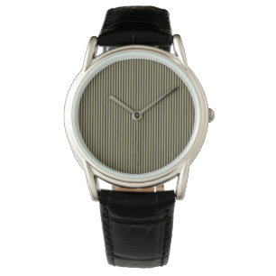 Elegant Thin Guld & Navy Blue Lodrät Rand Armbandsur