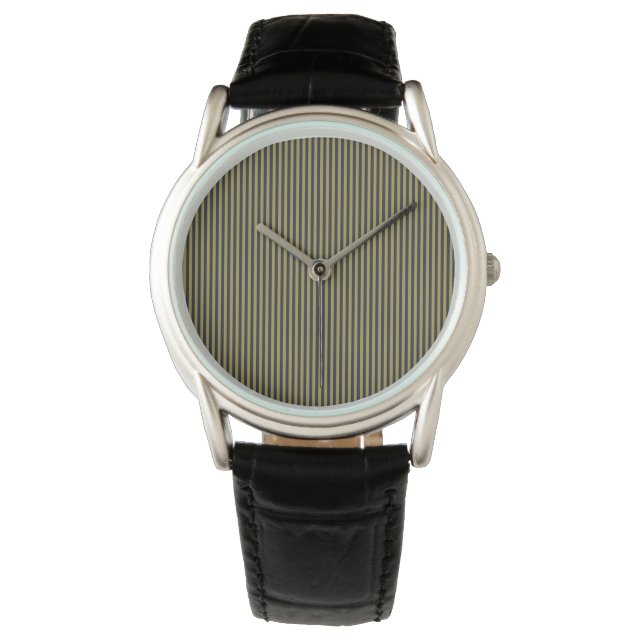 Elegant Thin Guld & Navy Blue Lodrät Rand Armbandsur (Framsida)
