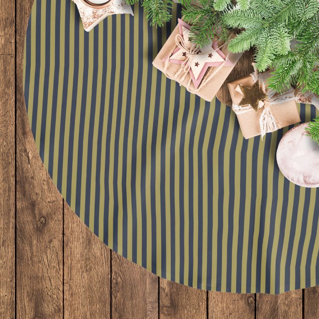 Elegant Thin Guld & Navy Blue Lodrät Rand Julgransmatta Borstad Polyester (Skapare uppladdad)