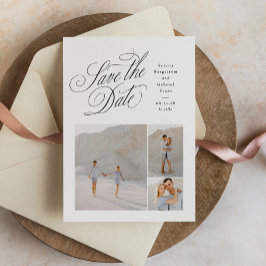 Elegant three photo black and white wedding spara datumet