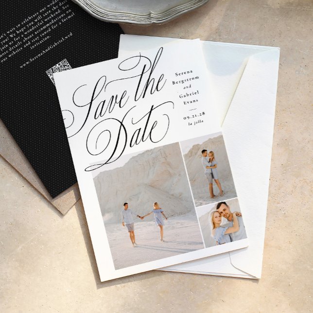 Elegant three photo black and white wedding spara datumet (Skapare uppladdad)