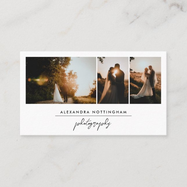 Elegant Three Photo Collage Wedding Photography Visitkort (Framsida)