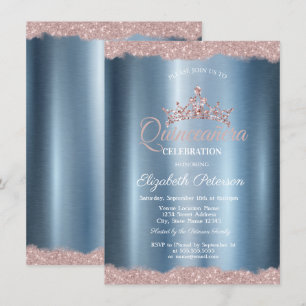 Elegant Tiara Blå Metallisk Quinceañera Inbjudningar