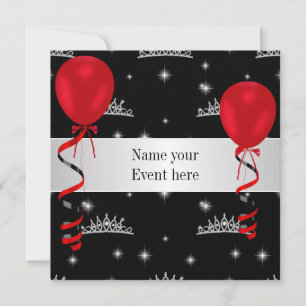 Elegant Tiara Black Red Balloons Speciellare hände Inbjudningar