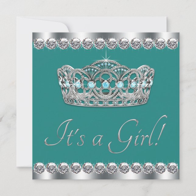 Elegant Tiara Jade Turkos Blå Bebisdusch Inbjudningar (Framsida)