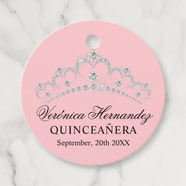 Elegant Tiara Rosa Spain Quinceañera Quince Gåvor Etiketter (Framsida)