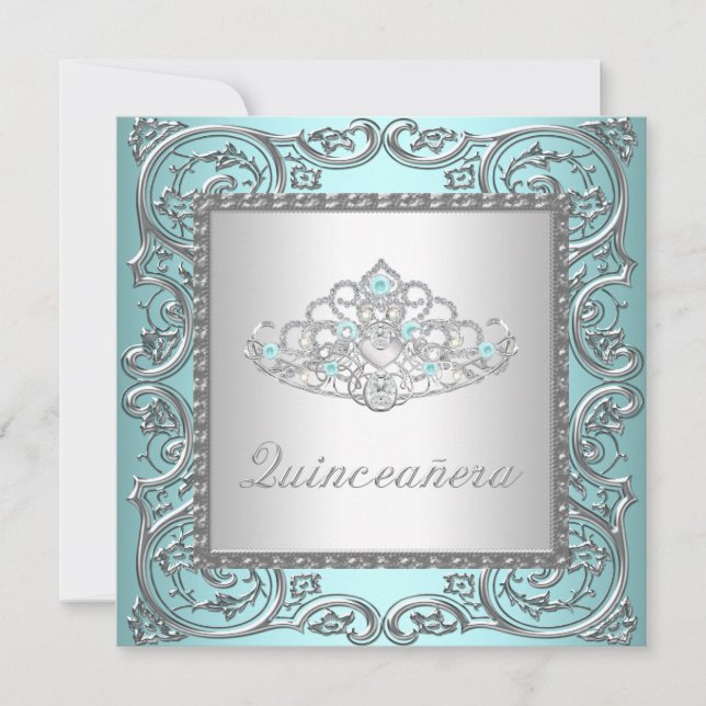 Elegant Tiara Teal Blue Quinceanera Inbjudningar (Framsida)