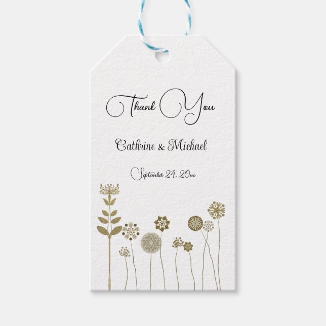 Elegant Tidlös Mjuk Guld Blommig Minimalism Presentetikett (Framsidan)