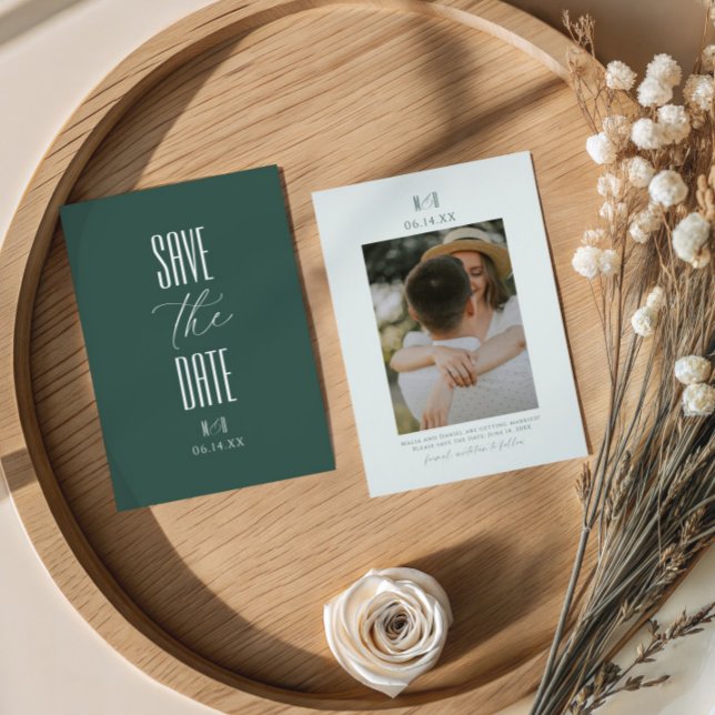 Elegant Tidlös Skript Foto Monogram Bröllop Spara Datumet (Skapare uppladdad)