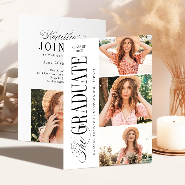 Elegant Tidlös Typografi 4 Foto Examen Inbjudningar (Elegant Timeless Typography 4 Photo Graduation Invitation)