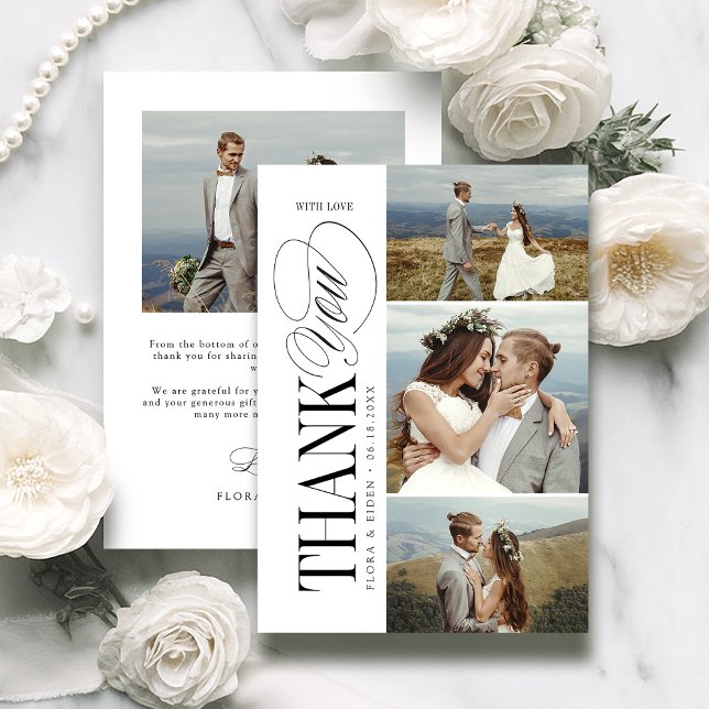Elegant Tidlös Typografi 4 Foto Tack Kort (Elegant Timeless Typography 4 Photo Thank You)