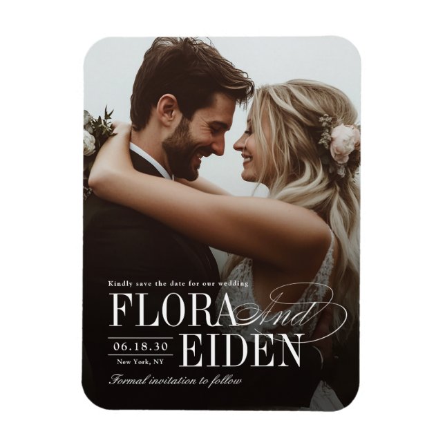 Elegant Tidlös Typografi Foto Spara Datum Magnet (Vertikal)