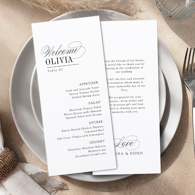 Elegant Tidlös Typografi Gäst Namn Bröllop Meny (Elegant Timeless Typography Guest Name Wedding Menu)