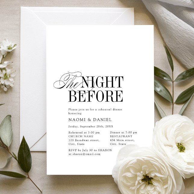 Elegant Tidlös Typografi Kvällen Före Inbjudningar (Elegant Timeless Typography The Night Before Invitation)