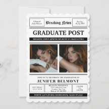 Elegant tidningsinspirerat 2-foto-examensfirande