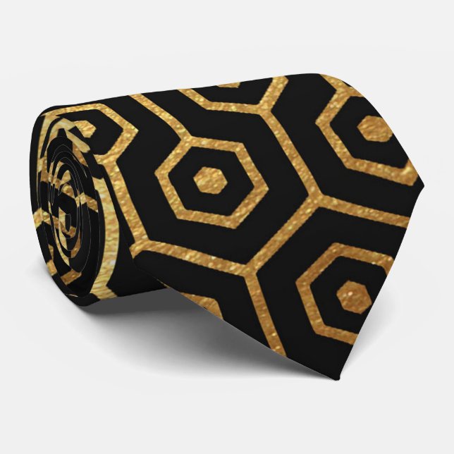 Elegant tie för svart för art décomönsterguld slips (Rullad)