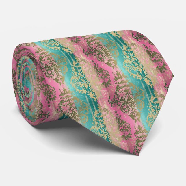 Elegant Tie i Rosa och turkos Slips (Rullad)