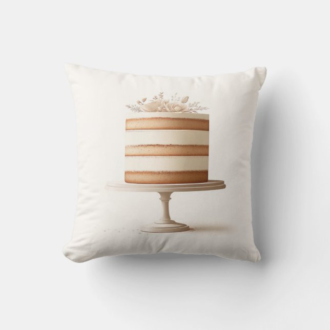 Elegant Tier Vit Blommig Tårta Bageri Kökk Kudde (Framsida)