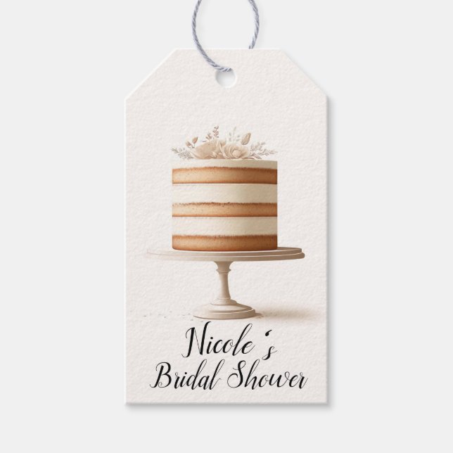Elegant Tiers Vit Blommig Tårta Bröllopsdusch Presentetikett (Framsidan)