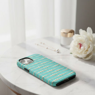 Elegant Tiffany-Inspired Teal & Pearls iphone case