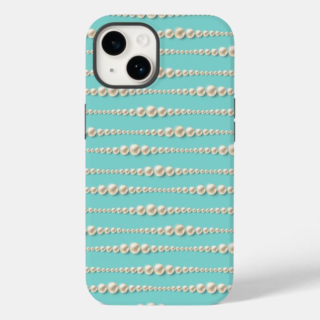 Elegant Tiffany-Inspired Teal & Pearls iphone case (Baksida)