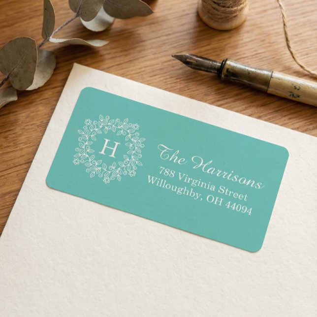 Elegant Tiffany Teal grönt Blommigt Utandning Mono Adressetikett (Skapare uppladdad)