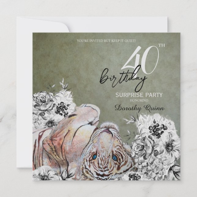 Elegant Tiger botaniska Blommigten Surprise Birthd Inbjudningar (Framsida)