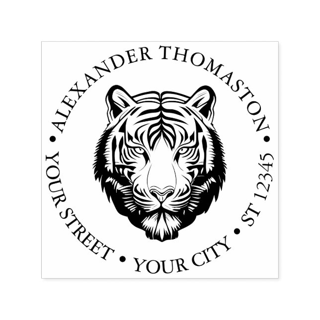 Elegant Tiger Head #2 Rund Namn Adress Självfärgande Stämpel (Design)