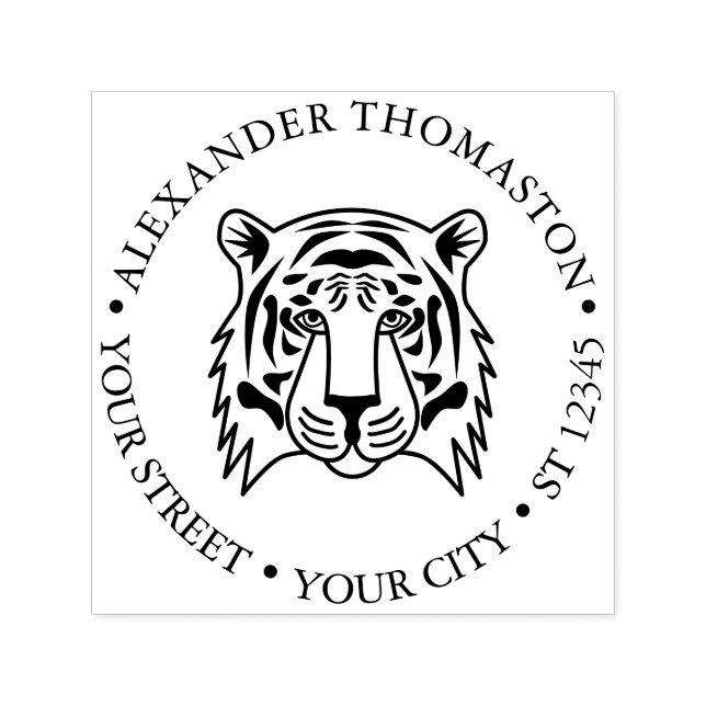 Elegant Tiger Head Round Namn Returadress Självfärgande Stämpel (Design)