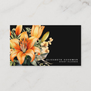 Elegant Tiger Lily Tropical Black Affärskort Visitkort