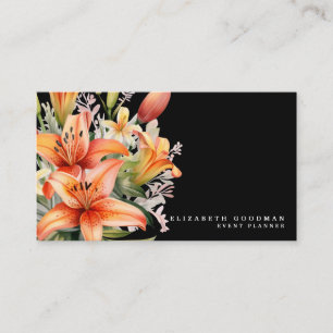Elegant Tiger Lily Tropical Black Affärskort Visitkort