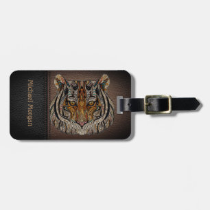 Elegant, Tigerhuvud i läderlook - Personligad Bagagebricka