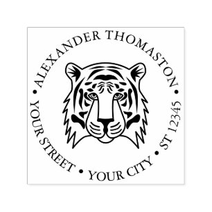 Elegant Tigerhuvud Rund Namn Returadress Självfärgande Stämpel