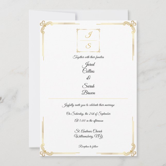 Elegant Timeless Formal Gold Wedding Invitation Inbjudningar (Framsida)