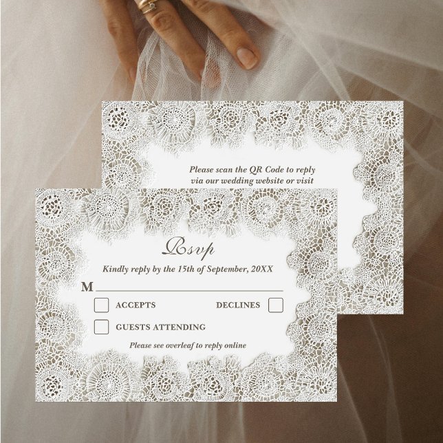 Elegant Timeless Lace Frame QR Code Wedding  OSA Kort (Skapare uppladdad)